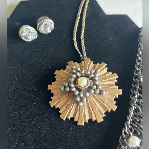 Vintage Jewelry Set~ Steampunk~Mixed Metals~Rhinestones~Pearls - Picture 4 of 13